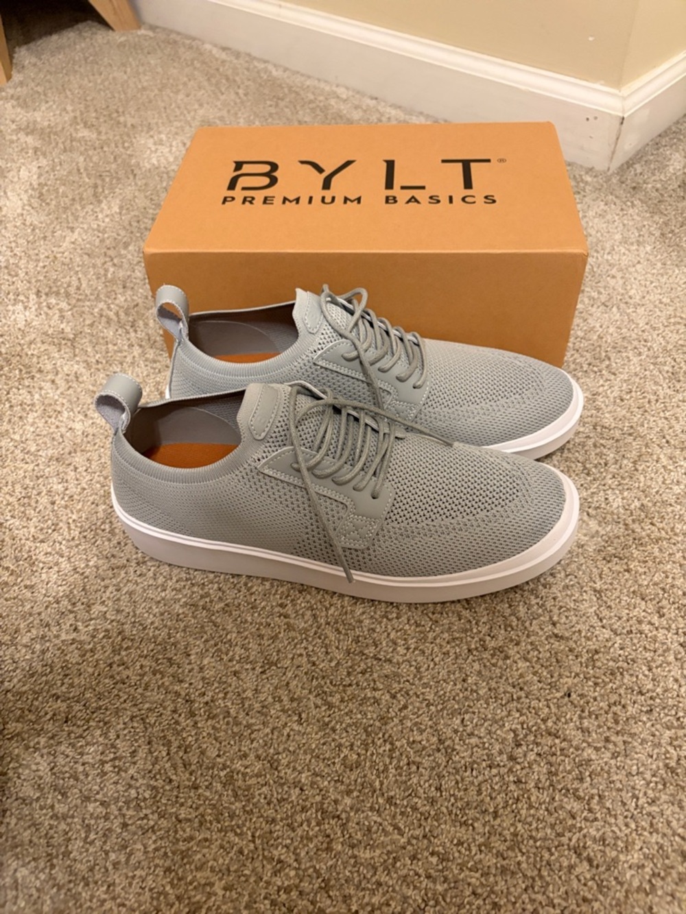 BYLT Basics Light Gray Knit Lace-Up Sneakers with White Sole